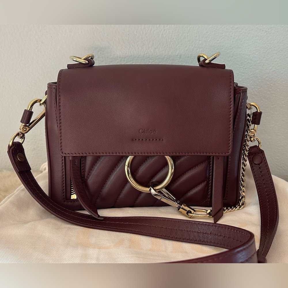 CHLOE MINI FAYE DAY BAG IN BURNT BROWN LEATHER